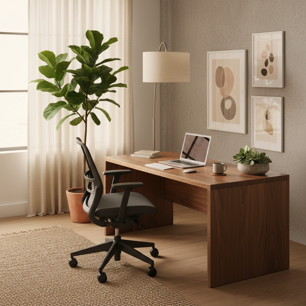 Modern home office setup with desk and chair